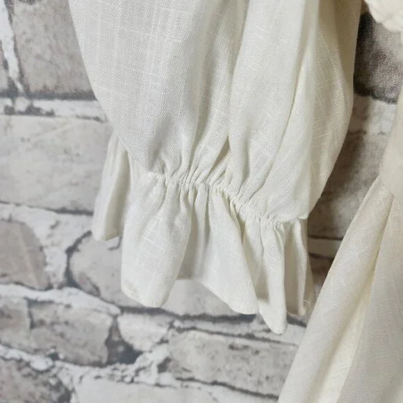 Ever New Puff Sleeve Ruffle Mini Dress Smocked Neckline Porcelain Ivory Size 6 - Picture 11 of 15